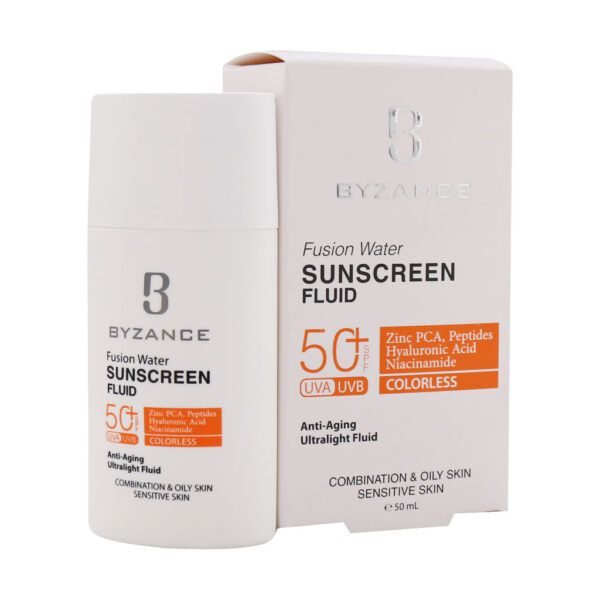 فلوئید ضد آفتاب فیوژن واتر SPF50 بیزانس حجم 50 میلی لیتر