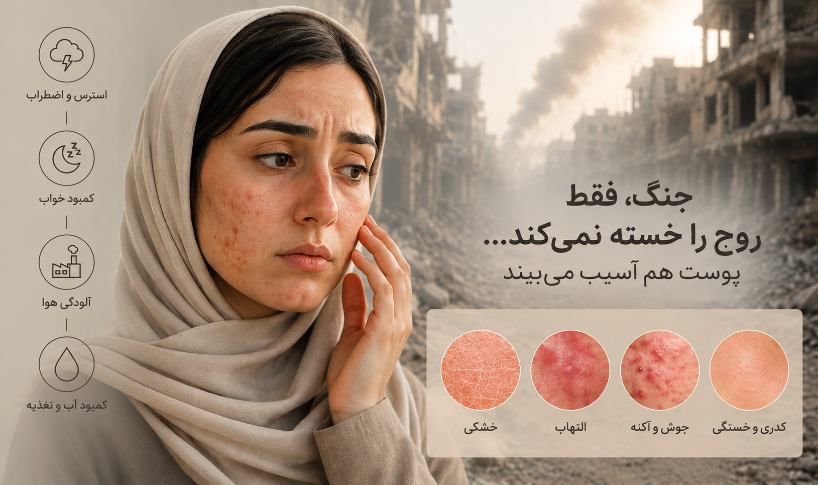 تاثیر جنگ بر سلامتی پوست